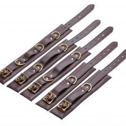Brown 5 Piece Locking Leather Bondage Set