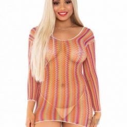 Zig Zag Rainbow Net Sleeve Mini Dress Os