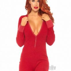 Cozy Brushed Long Johns W/flap M/l Red