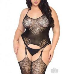 Seamless Jacquard Bodystockin 1x-2x Blac