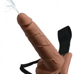 Fetish Fantasy 7.5 inches Hollow Squirting Strap On with Balls Tan