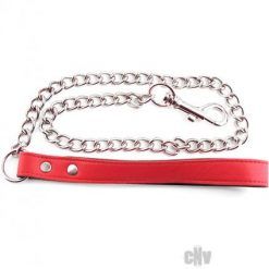 Rouge Leather Handle Chain Lead Leash Red