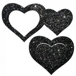 Pastease Glitter Peek A Boob Hearts Pasties Black