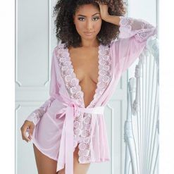 Allure Nina Lace & Mesh Robe W/g-string Pink S/m