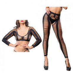 Beverly Hills Naughty Girl Crotchless All Over Straps Mesh Leggings Black O/s