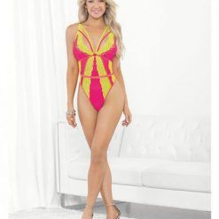 Festival Wear Strappy Teddy W/brazilian Back Neon Lg