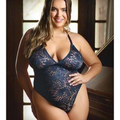 Curve Cara Stretch Lace Teddy W/snap Crotch Ink Blue 3x/4x