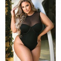 Curve Raven High Neck Bodysuit W/snap Crotch Black 3x/4x