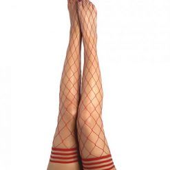 Kix'ies Claudia Large Net Fishnet Thigh Highs Red A