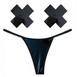 Neva Nude Naughty Knix Dom Squad Wet Vinyl G-string & Pasties - Black O/s