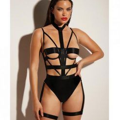 Fetish Lethal Underwire Peek A Boo Vinyl Teddy W/choker Black 2x