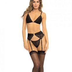 Rene Rofe Underneath It All Bra, Garter Belt & G-string Black M/l