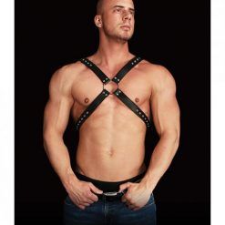 Adonis High Chest Halter Black Leather O/S