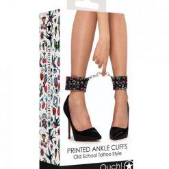 Shots Ouch Old School Tattoo Style Printed Ankle Cuffs- Black