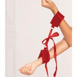 Satin Elastic Cuffs D-ring & Satin Ribbon Tie Red O/s