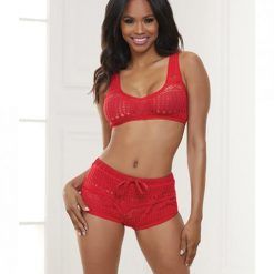 Knit Bralette & Cheeky Shorts Flame Scarlet Md
