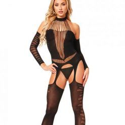Halter Body Stocking Jumpsuit Black O/s