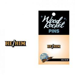 Wood Rocket He/him Pin - Black/gold