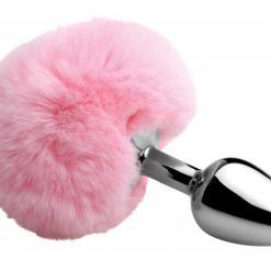 Fluffy Bunny Tail Anal Metal Butt Plug Pink