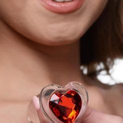 Red Heart Gem Glass Anal Plug - Medium