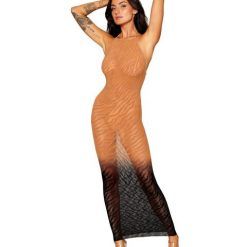 Zebra Knit Bodystocking Gown Black/copper O/s