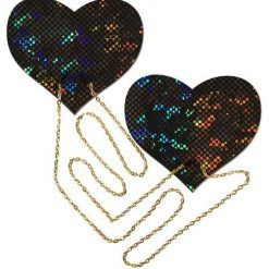 Black Shattered Disco Ball Heart With Gold Chains Pasties