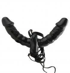 Vibrating Double Delight Strap On 6"- Black