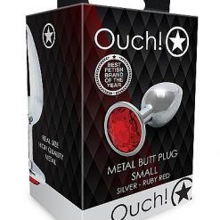 Round Gem Butt Plug Small Silver Ruby Red